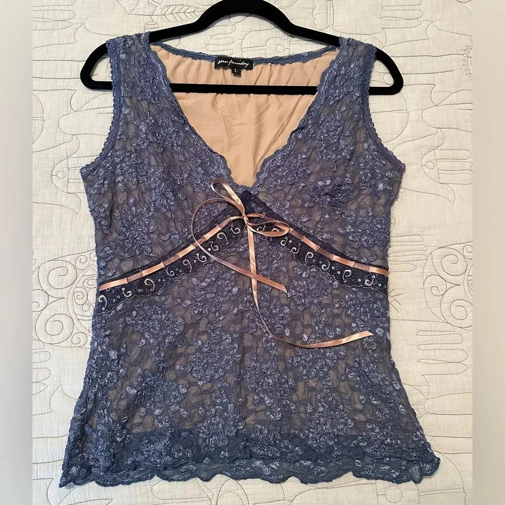 Vintage Ann Ferriday Lace Top Size L